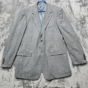 Travelsmith Sport Coat Mens 42L Black White Blue Silk Tweed Houndstooth Blazer